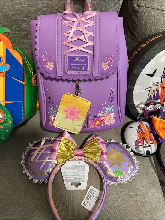 Disney Handbags - Disney Tangled Purple Loungefly Backpack with Matching Rapunzel Ears NWT